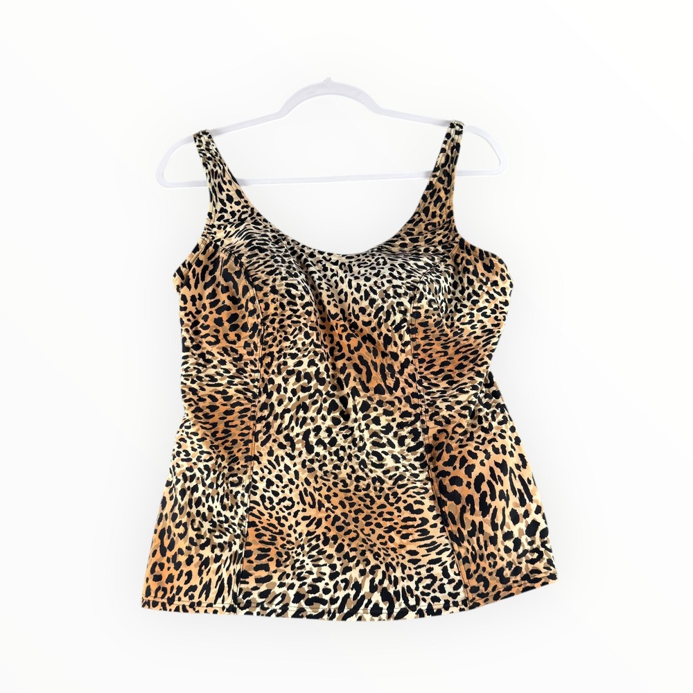 St Johns Bay Leopard Print Tankini Top Brown Black Animal Print Size 12